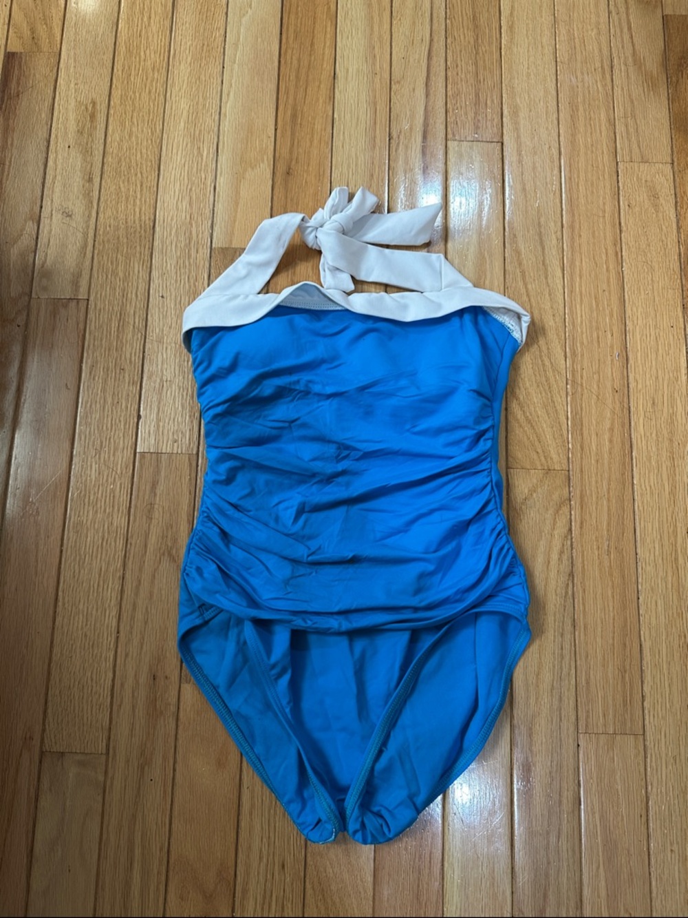 🌸Lauren Ralph Lauren Blue One-Piece Swimsuit with White Halter Tie